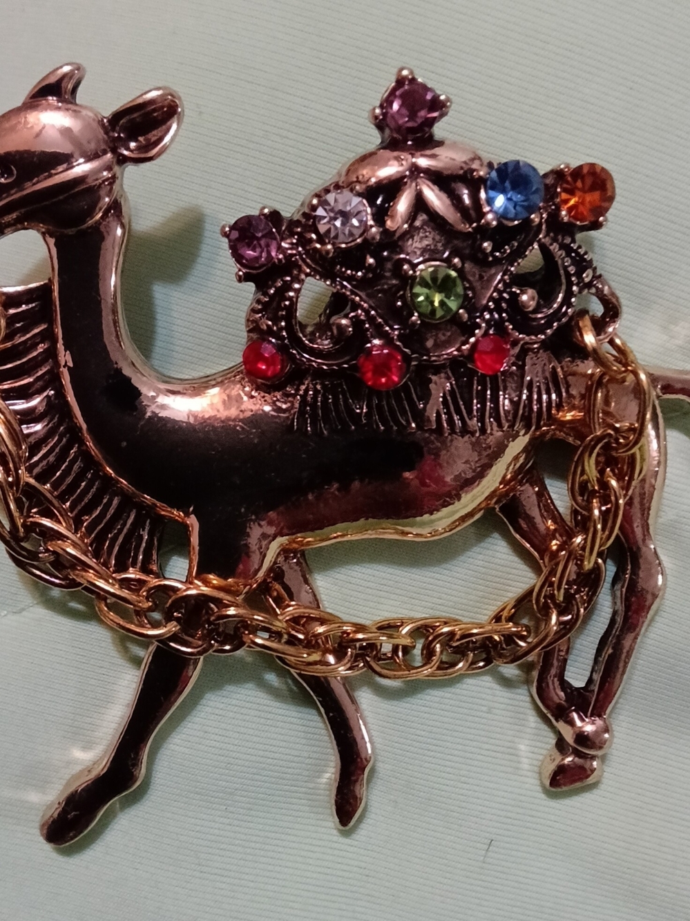 Source Unknown Gold-Tone Camel Brooch with Multicolor Crystals